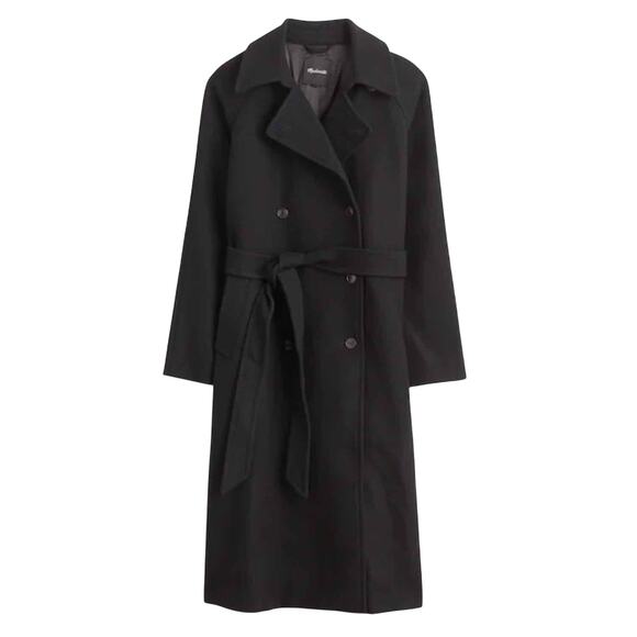 Madewell Double-Breasted Wool Blend Trench Coat Size Medium Black - Picture 1 of 14